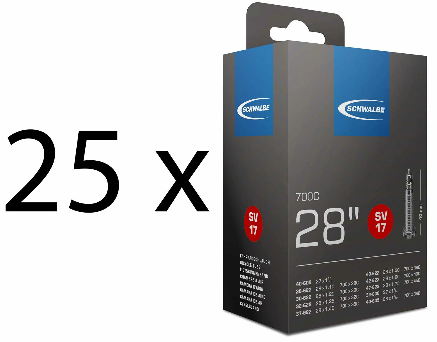 Schwalbe Chambre à Air SV 17 Pour 28" (25 Pièces)